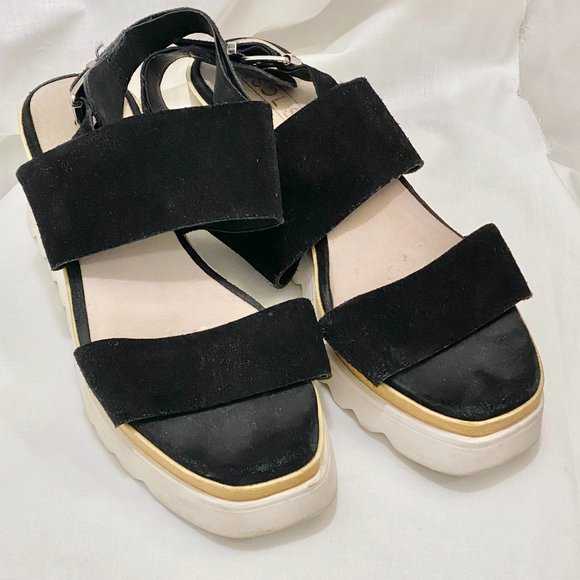 Sol Sana Traci chunky black suede wedge sandals w ankle strap - Picture 3 of 8